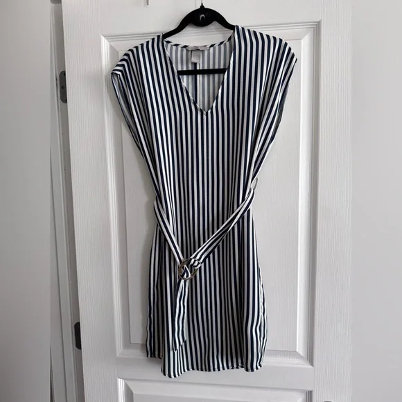 H&M | Dresses | Hm Striped Dress With Belt Size | Poshmark